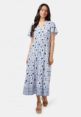 Maya Tiered Midi Dress - BLUE FLORAL